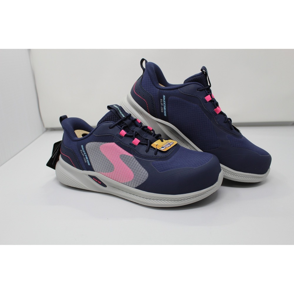 Skechers Hands Free Slip-ins Work Summits Colsin Navy Pink Comp Toe 108107 NVHP